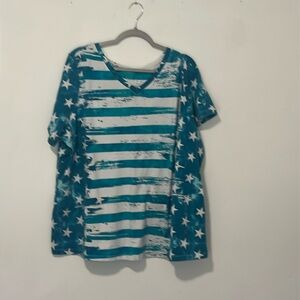 Turquoise, short sleeve V-neck top size 3X, length 29 inches